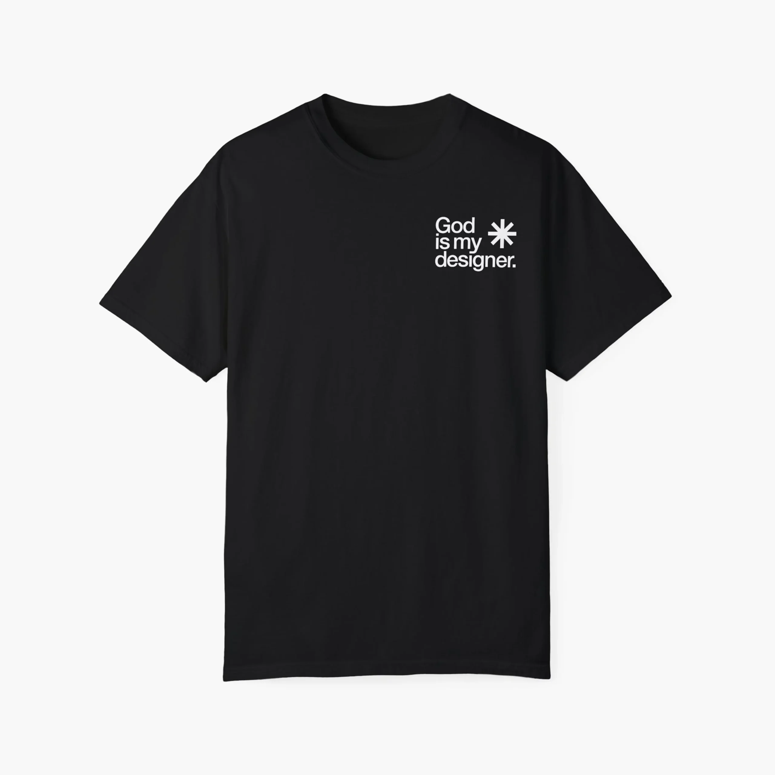 God Is My Designer - Light Icon - Unisex Medium-weighted Cotton Tee - Black - Left Chest