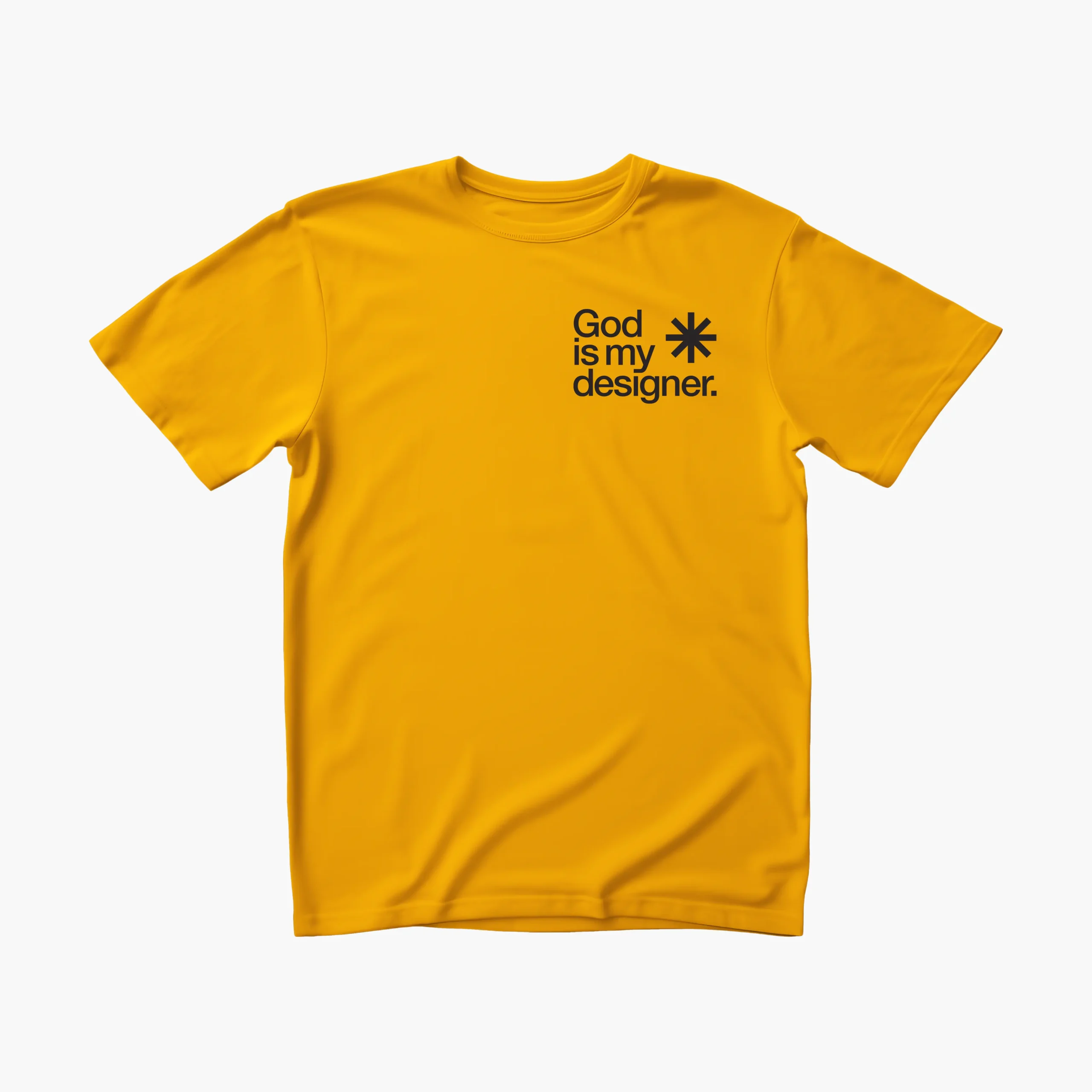 God is My Designer - Shine Icon - Unisex Medium-weighted Cotton Tee - Vibrant Mango Yellow - Left Chest